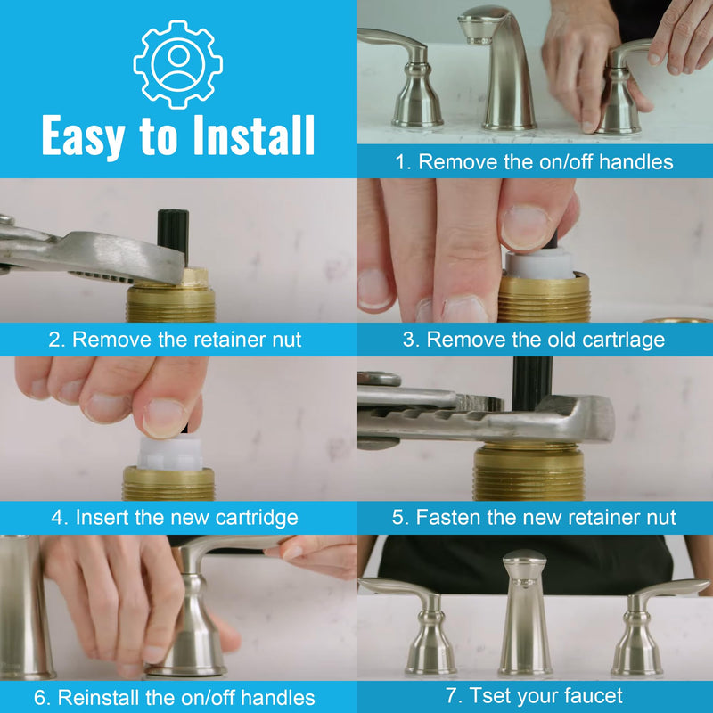 Dreyoo 2 Set Hot Cold Faucet Cartridge Replacement Kit Compatible with Pfister 9100310/Pfister 9100320/Pfister 962-0420 Retainer Nuts, Come with Waterproof Silicone Grease