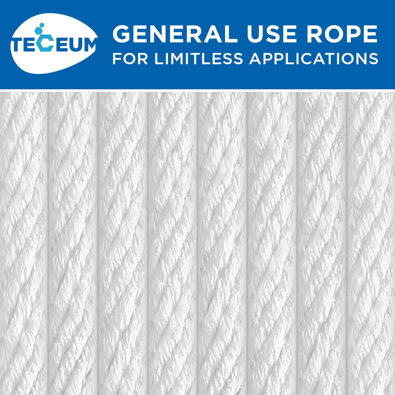TECEUM Cotton Rope 3/16” (5 mm) – 100 FT – Strong All-Purpose Braided Rope – Natural Cotton – for Crafting, Сamping, Clothes Line, DIY, Indoor & Outdoor Use – White 100 feet