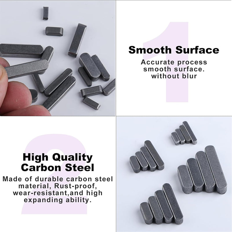 140 Pcs Round Ended Feather Key, Parallel Drive Shaft Keys Set, Key Stock Assortment, Drive Shaft Parallel Keys, Shaft Feather Key, Keyway for Fasteners Mechanical Industry, 3mm 4mm 5mm 6mm