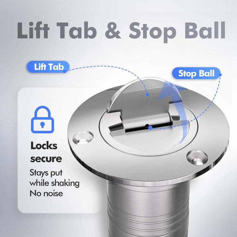 Boat Deck Filler, Stainless Steel 316 Gas/Waste/Water/Fuel/Diesel, 1-1/2" (38mm), Boat Deck Fill Neck for Boat Yacht RV Caravan with Keyless Cap, Screws Plate Straight - 1-1/2 inch