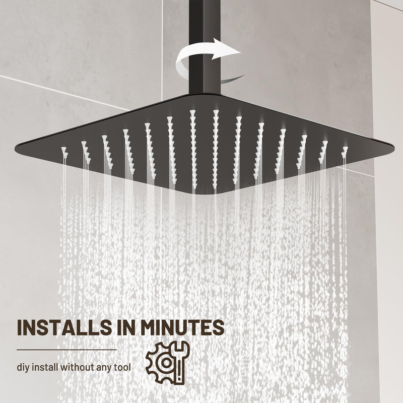 Esnbia 10" Rain Shower Head, Stainless Steel Rainfall Ceiling Mount Shower Head, 2.5 GPM Water Flow, Matte Black (Shower Arm Not Include) 10 Inch