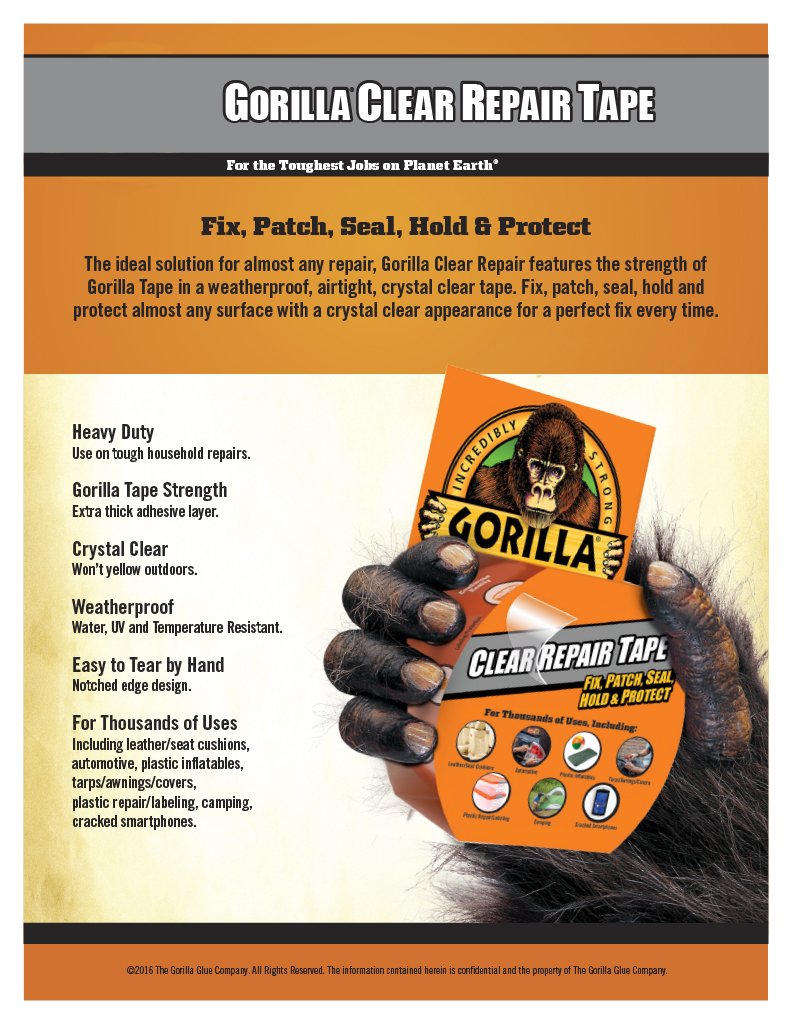 Gorilla Crystal Clear Duct Tape, 1.88" x 5 yd, Clear, (Pack of 8) 1.88" x 180"