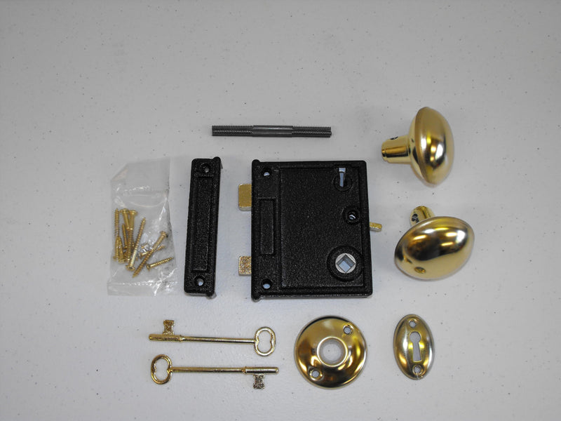 JL Missouri Parts & Misc. Antique Style Rim Latch Interior Door Lock Set. Skeleton Key Steel & Brass Components. Door Edge Catch