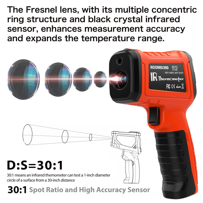 30:1 Infrared Thermometer Gun, -58°F to 2732°F Non-Contact Laser Temperature Gun for Cooking, Pizza Oven, Reptile, Griddle, Digital Heat Gun for HVAC and Industrial Use. Orange