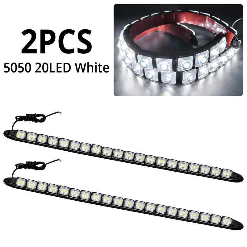 White 20 LED Daytime Running Strip Light Marine Navigation Led Boat lamp IP67 Waterproof High Power Clearance Light Flexible Bright Spot Fog Light Auto Accessories Universal Fit Many Car Truck 2pcs 20Led