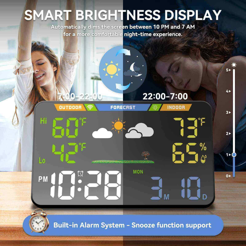 EnvyBox WiFi Weather Station 8.5" LED Display | Privacy-Focused, No App Required, Syncs Weather & Time for Home/Office | Accurate Weather Data, Dual Power Options, Black