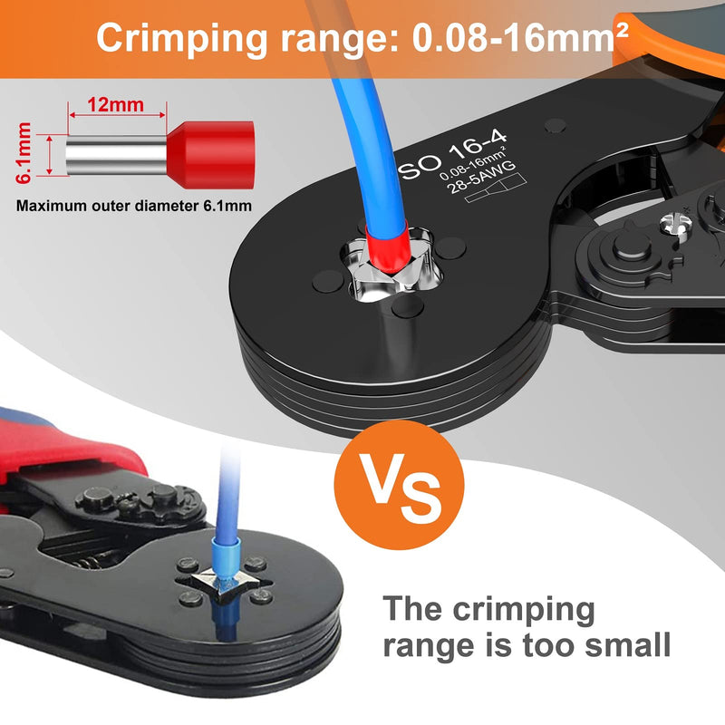 Wire Ferrule Crimping Tool, Preciva AWG 28-5 (0.08-16mm²) Square Jaw Wire Crimping Pliers Self-Adjustable Ratchet Ferrule Terminals Crimper for Wire Terminals Cables End-sleeves CP55001
