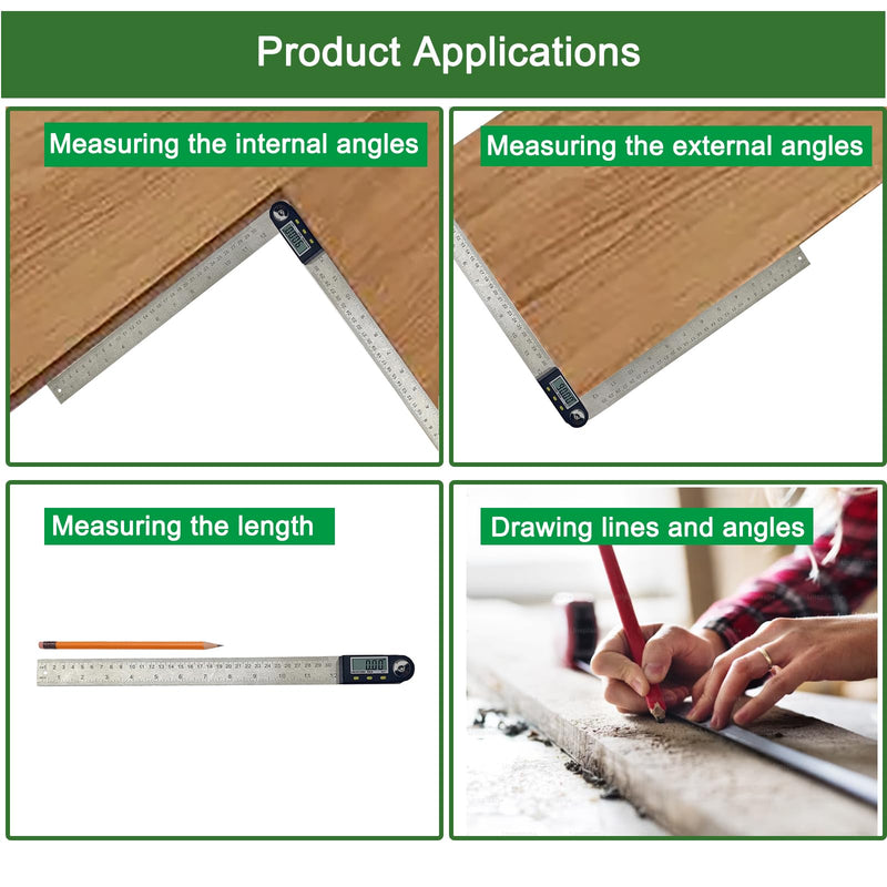 12 Inch Digital Angle Finder, JYEASTZ Stainless Steel Digital Protractor Angle Ruler with Holding Angle Data, Ideal for Construction Woodworking (12inch) 12inch