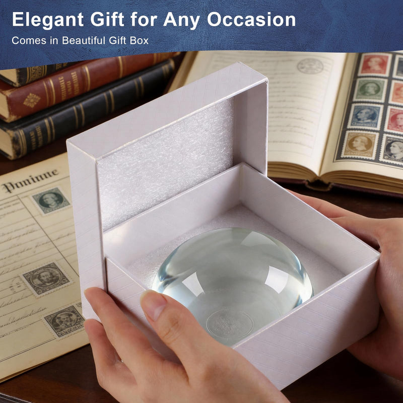6X Crystal Dome Magnifier Paperweight, 3.8 Inch Large Dome Reading Magnifying Glass with Gift Box, Desktop Paperweight Magnifier for Books, Maps, Documents, Crafts & Seniors (3.8 Inch-Tall Version) 3.8 Inch-Tall Version