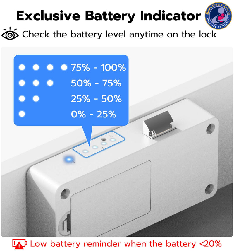 Anweller Smart Cabinet Lock, Hidden No Drill Adhesive Baby Proofing Child Proof Drawer Locks, Keyless RFID Bluetooth Cabinet Locks for Adults File Kitchen Cupboard Closet Liquor - White