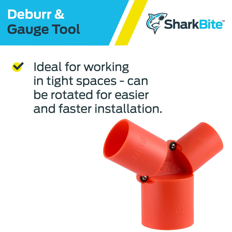 SharkBite 1-1/4 to 2 Inch Depth Gauge and Pipe Deburring Tool, Copper, PEX, CPVC, PE-RT, HDPE, UXLG03 1-1/4 in. - 2 in.