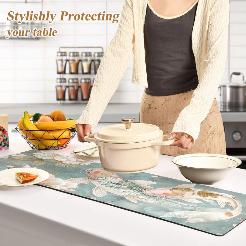 Blue Pink Japanese Flowers Fish Realistic Simple Style Trivet Table Runner Heat Resistant 230F for Hot Dishes Pots Plates Kitchen Dining Table Protector Decorative 39.37 X 11.8 Inch Blue Pink Japanese Flowers Fish Realistic Simple Style