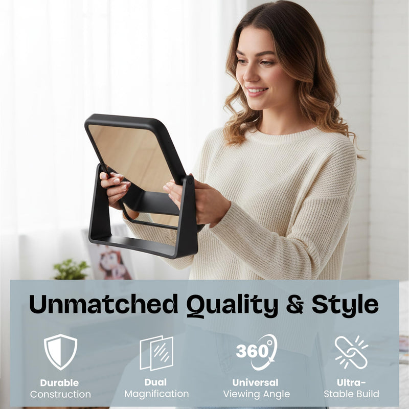 Danielle Creations Rectangle Soft Touch Vanity Mirror, Black, 1x/7x Magnifying Makeup Mirror with Stand, Portable Tabletop Bathroom or Desk Mirror Rectangular / Black & 1x/7x Magnification