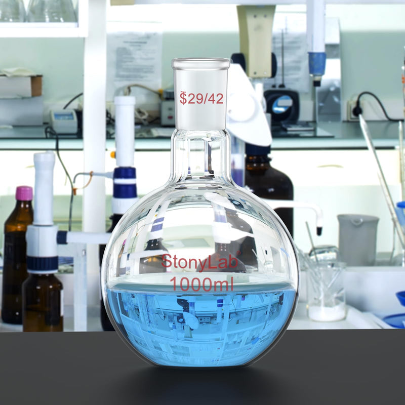 stonylab Heavy Wall Single Neck Borosilicate Glass Flat Bottom Boiling Flask, with 29/42 Standard Taper Outer Joint, 1000ml 1000 ml