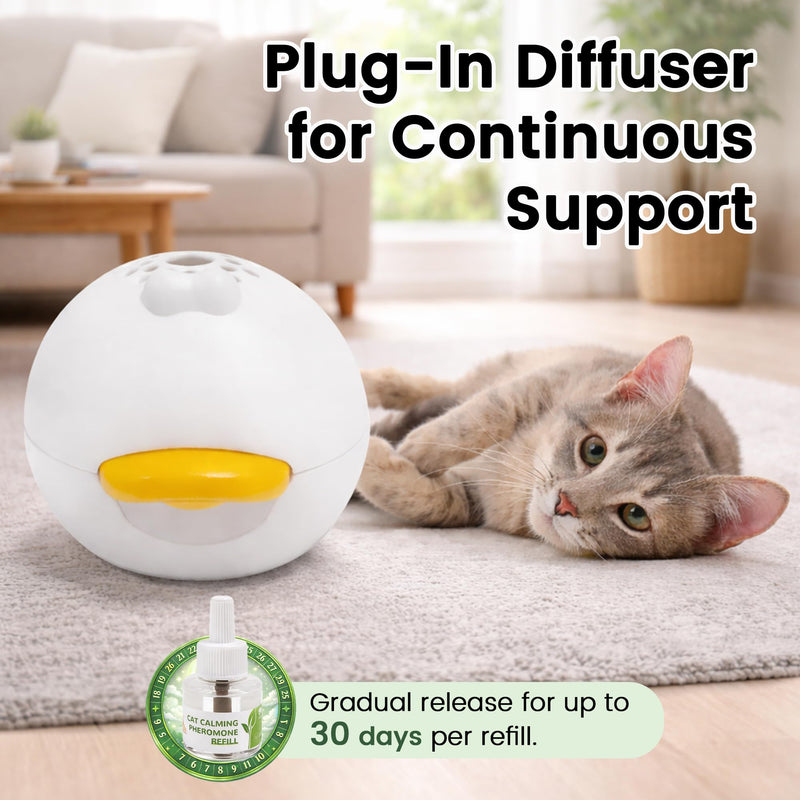 Cat Calming Pheromone Diffuser Kit for Cats, Plug-in Calming Diffuser with 2 Refills, Stress Relief Support for Indoor Cats, Multi-Cat Homes