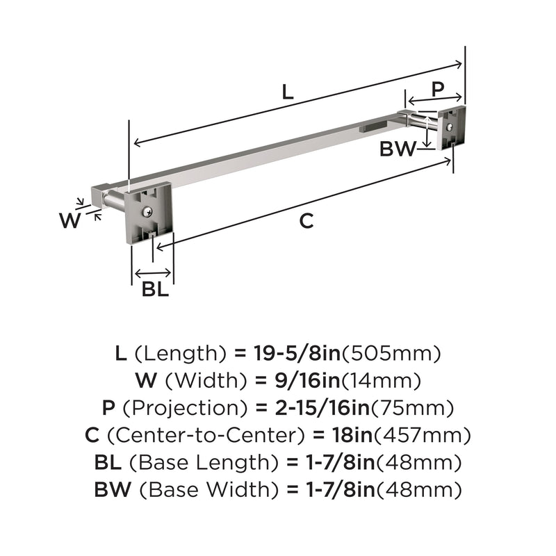 Amerock Appoint Polished Nickel 18 inch (457 mm) Center-to-Center Towel Bar, BH36073PN 18 Inch (457 mm)