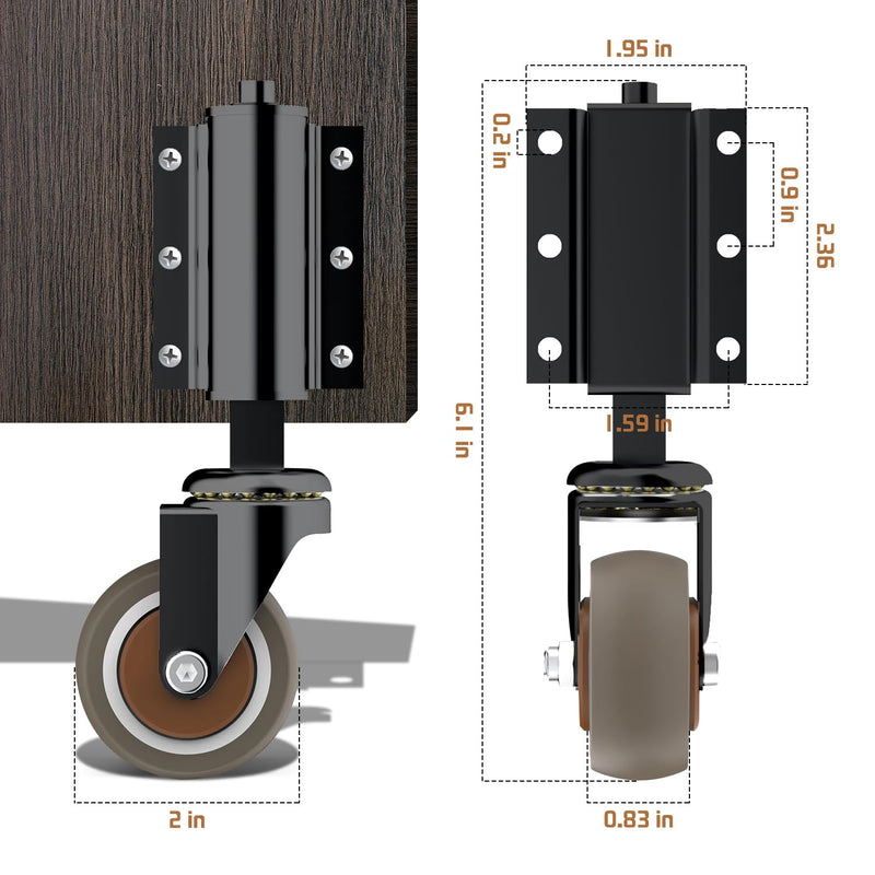 1 Pack Gate Wheel 2inch Gate Caster for Wooden Gate 80lbs Capacity 360 Degree Rotation TPR Rubber Tire Spring-Loaded Gate Wheels with Screws & Screwdriver(Black) TPR-2inch(black)