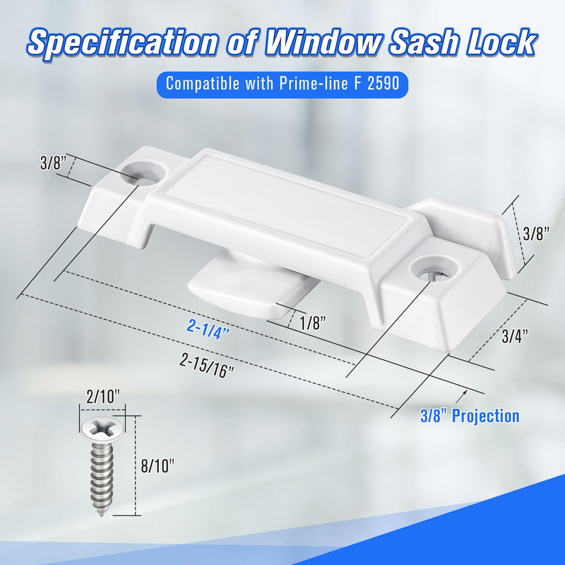 Saillong 3 Pack Sash Lock for Vertical and Horizontal Sliding Windows Replacement for F 2590, Replace Broken Sash Locks for Additional Home Security, 2-1/4” Mounting Hole Centers (White) White