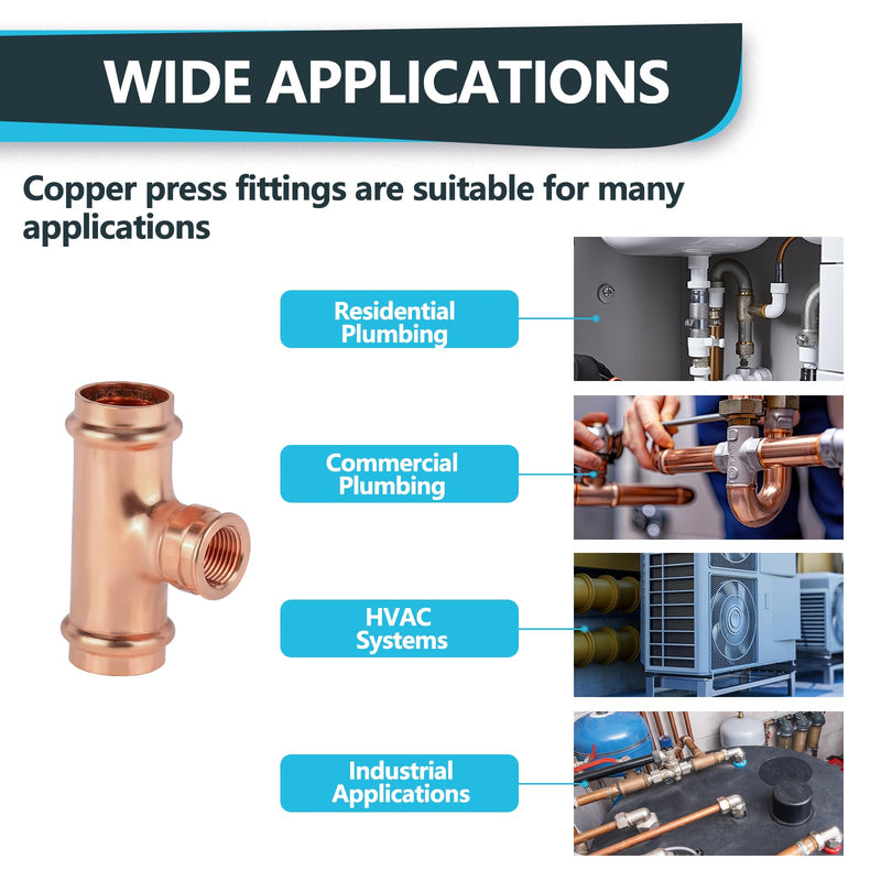 1Pack Seelink Press Copper Female Tee, 1"P x 1"P x 3/4"FPT(PRESS081-1)