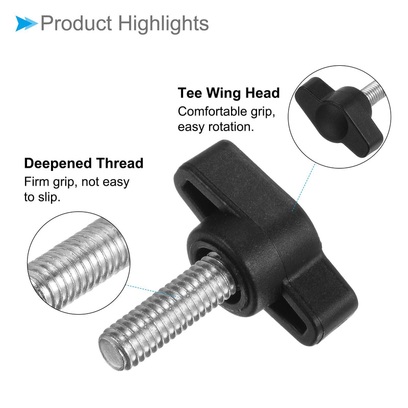 Tee Wing Knobs Thumb Screw, M6 x 16mm Male Thread, Plastic T Thumb Clamping Screw Threaded Stud Hand Knobs Grip, (Applications: for Machinery Lathes), 20-Pieces