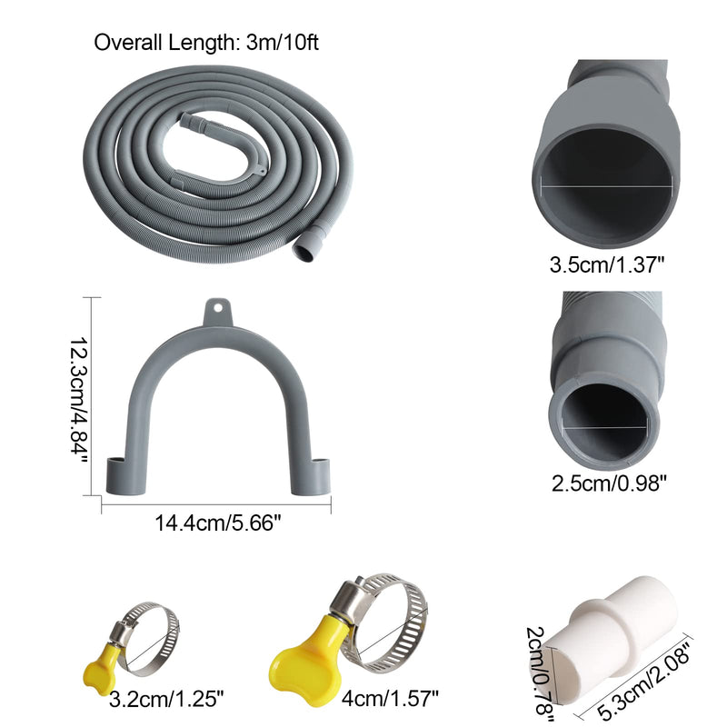 Universal Washing Machine Drain Hose Extension Kit Includes 23FT Corrugated and Flexible Washing Machine Drain Hose Replacement, U-Bend Hose Holder, Extension Adapter and 4 Pieces Clamps (23) 23 Feet