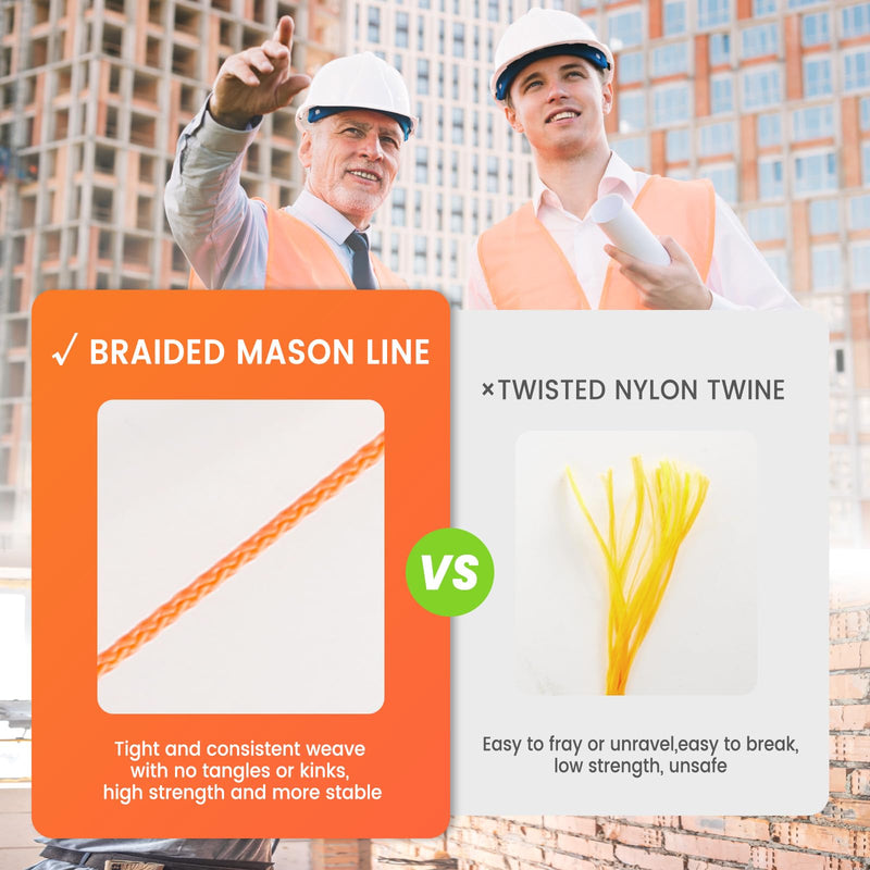 Mason Line, 500 Ft #18 Braided Nylon String Twine, Premium String for Masonry Jobs, Construction, Gardening, Net Making and Mending, DIY Projects, Fluorescent Orange