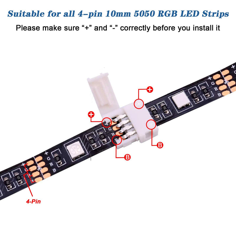 Mudder 95 Pieces 4 Pin LED Light Strip Connectors Set Including Screw Clips, 4 Pin LED Connectors, Cuttable T, L and X Shape PCB Board for SMD 5050 10 mm RGB Strip Lights Gapless Connector