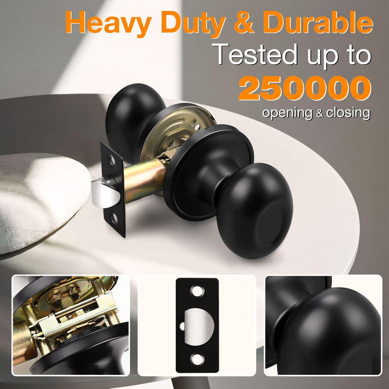 Gobrico 3 Pack Black Passage Door Knobs Egg Oval Door Knobs for Hall and Closet Black Interior Door Handles Keyless Door Locks Passage Function Passage (Without Locking)