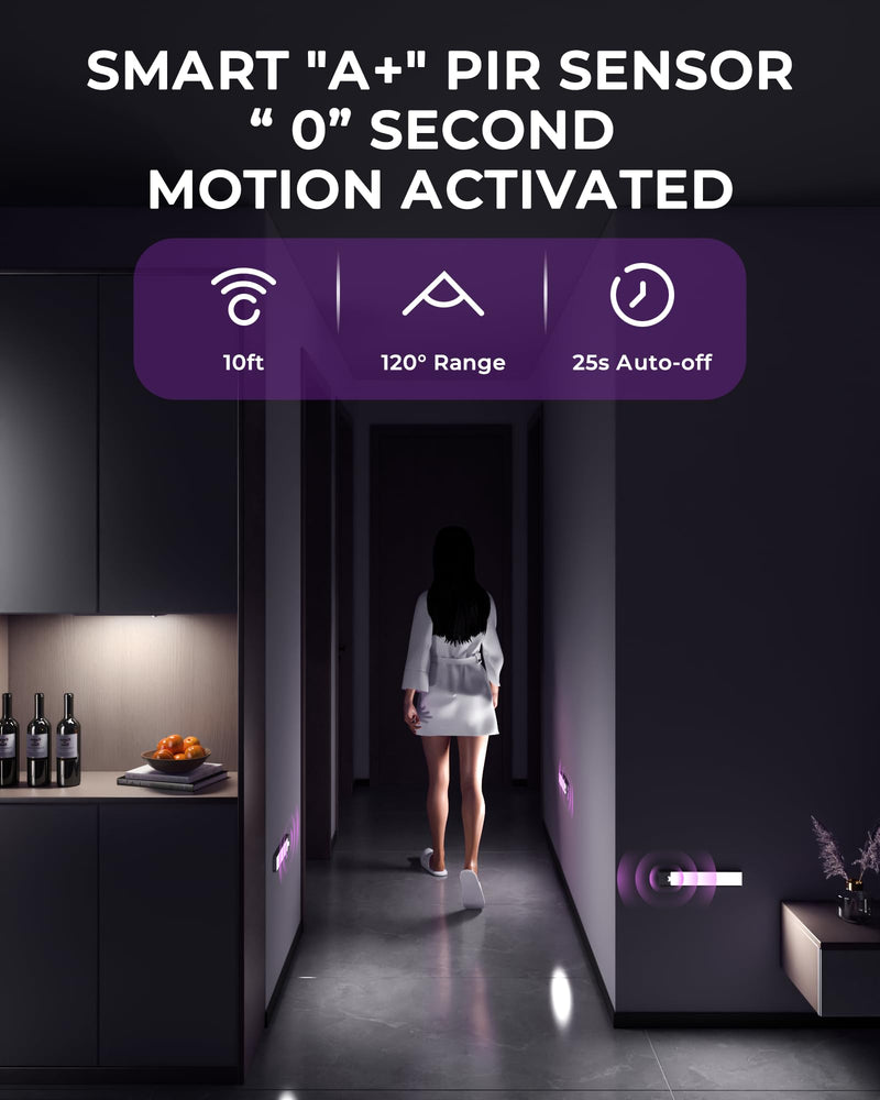 Under Cabinet Lights Motion Sensor Light Indoor 1500mAh Rechargeable LED Closet Lights Battery Operated Under Counter Lights for Kitchen Lights Under Cabinet Lighting Wireless (White, 2Pack) White Light 2Packs-8inch