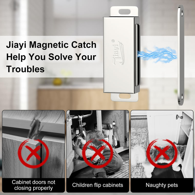 Cabinet Magnets Heavy Duty Jiayi 4 Pack Magnetic Door Catch 66 lbs Magnet Door Latch Kitchen Cabinet Magnets for Closure Cupboard Door Magnetic Catches for Kitchen Wardrobe Door Closer Closet Closure 66lb- 4Pack Silver