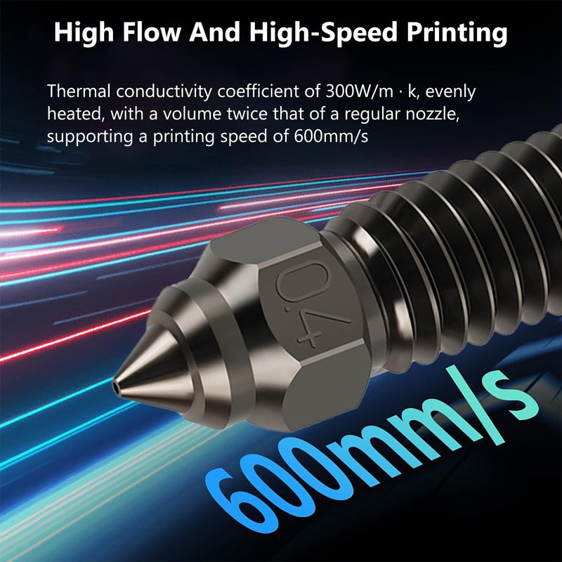 6PCS 3D Printer Extruder Hardened Steel Nozzles Kit for Creality K1/K1 Max/Ender 3 V3 KE, Packed High Temperature and Wear Resistance 1PC 0.2mm/0.4mm/0.6mm/0.8mm/1.0mm/1.2mm Hardened Steel Nozzle 6PCS Nozzles for K1/K1 Max/Ender 3 V3 KE