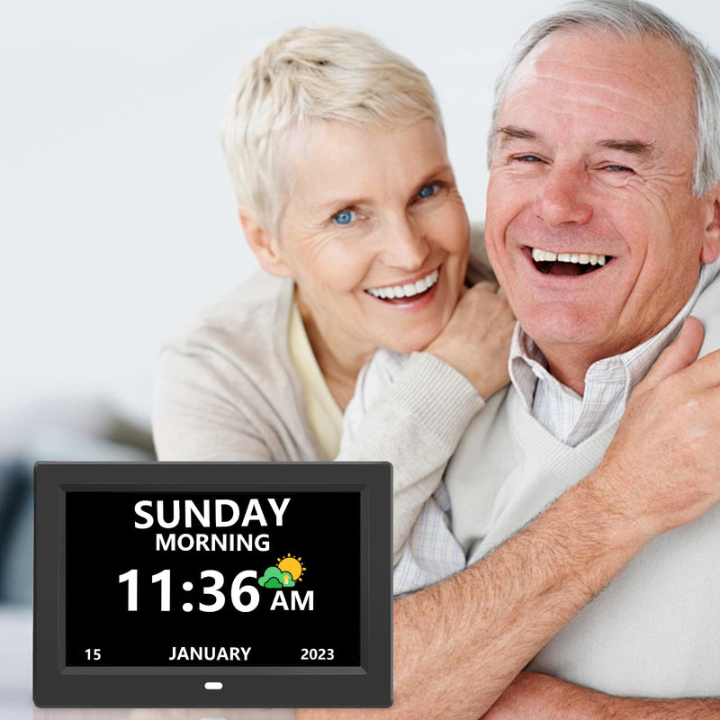 10 Inch Digital Clock with Day and Date for Elderly Alzheimer's Clock Customizable Alarms 3 Display Modes Large Font Alarm Clock for Seniors Auto DST 10in Black