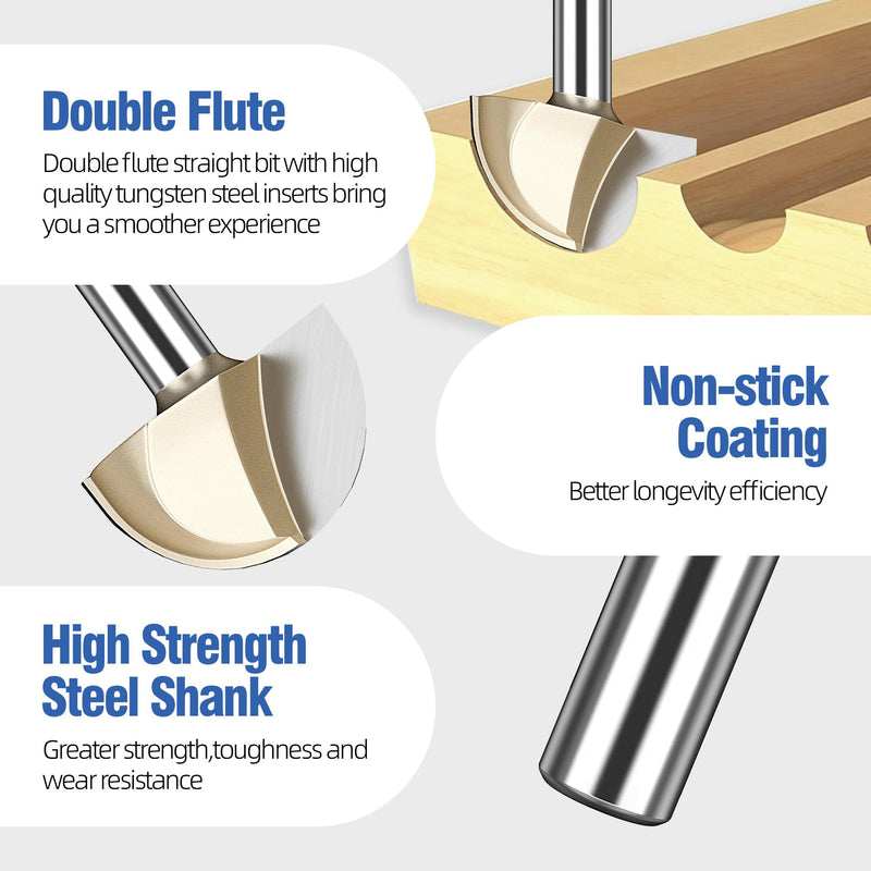 HUHAO 4Pcs Cove Box Round Nose Router Bit Set 1/4 Inch Shank, Solid Carbide Double Flute Cove Box Router Bit,5/8", 3/4", 7/8", 1" Cutting Diameter, for DIY, Woodworking Project 4pc