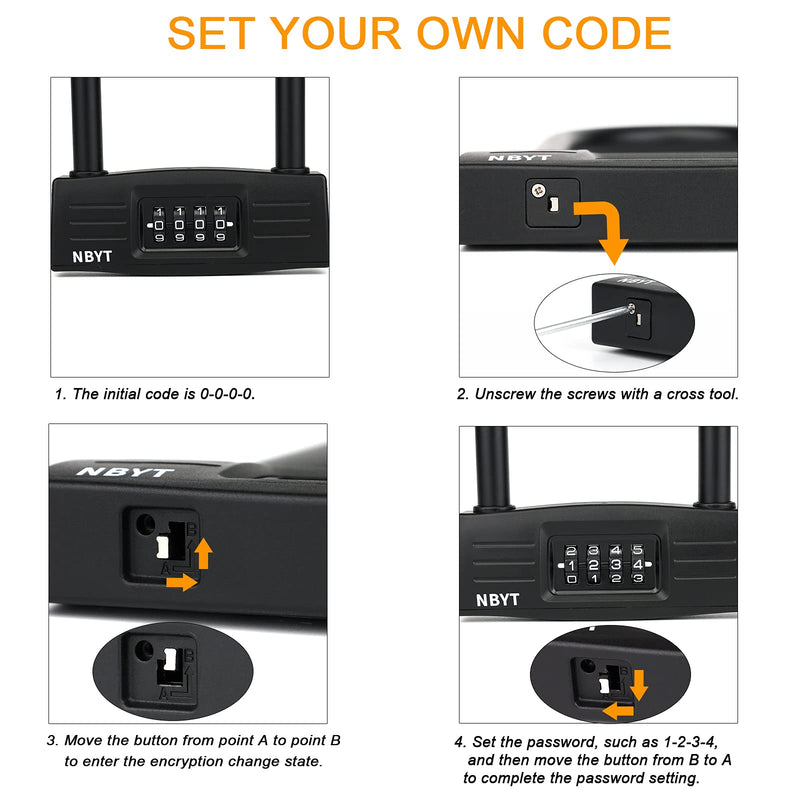 U Bike Lock - Heavy Duty Combination Lock for Motorcycle Wheel, Office Door, Fence & Gate - Resettable, Long Combination U-Lock in Black - Steel/Zinc/PVC Construction - 13.78 x 4.7 x 1.1 Inches 11.22 inches Inside