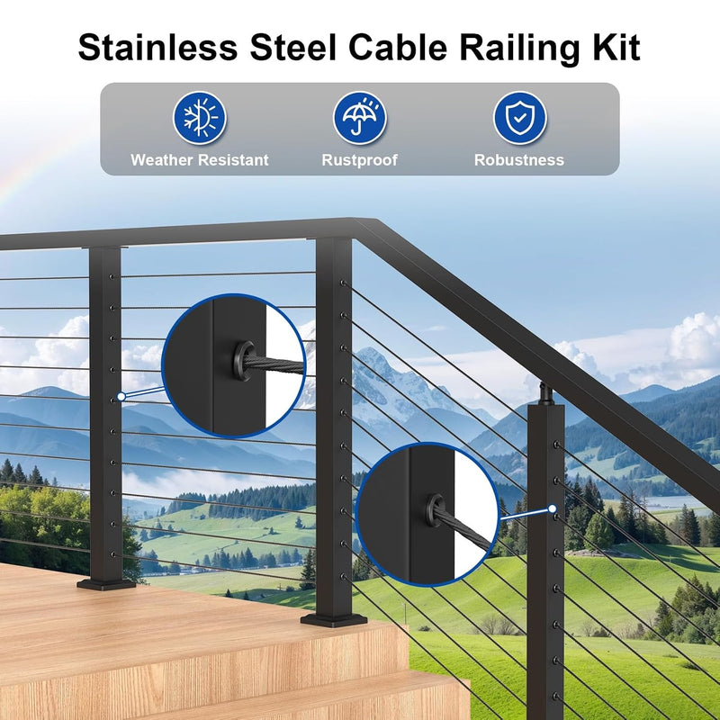 BLIKA 100 Pack Black Cable Railing Adhesive Sleeves for Deck/Stair Posts