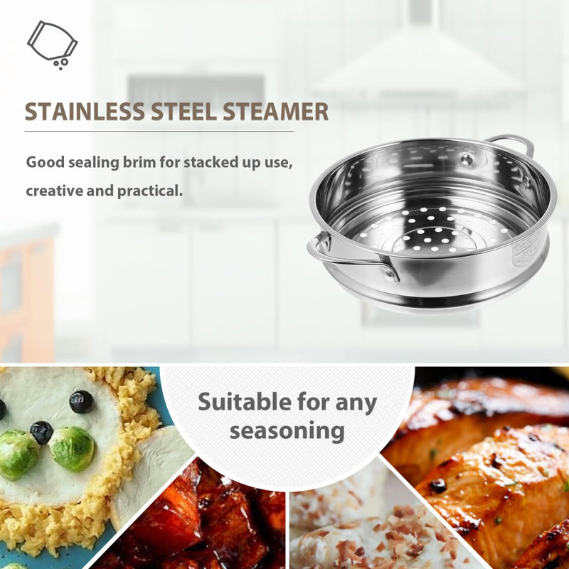Yardwe Stainless Steel Steamer Basket 9.44 X 7.67 X 2.36 in Food Steamer Grid with Dual Handles Multi-Vent Insert for Dumplings Steamed Buns Vegetables Home Kitchen