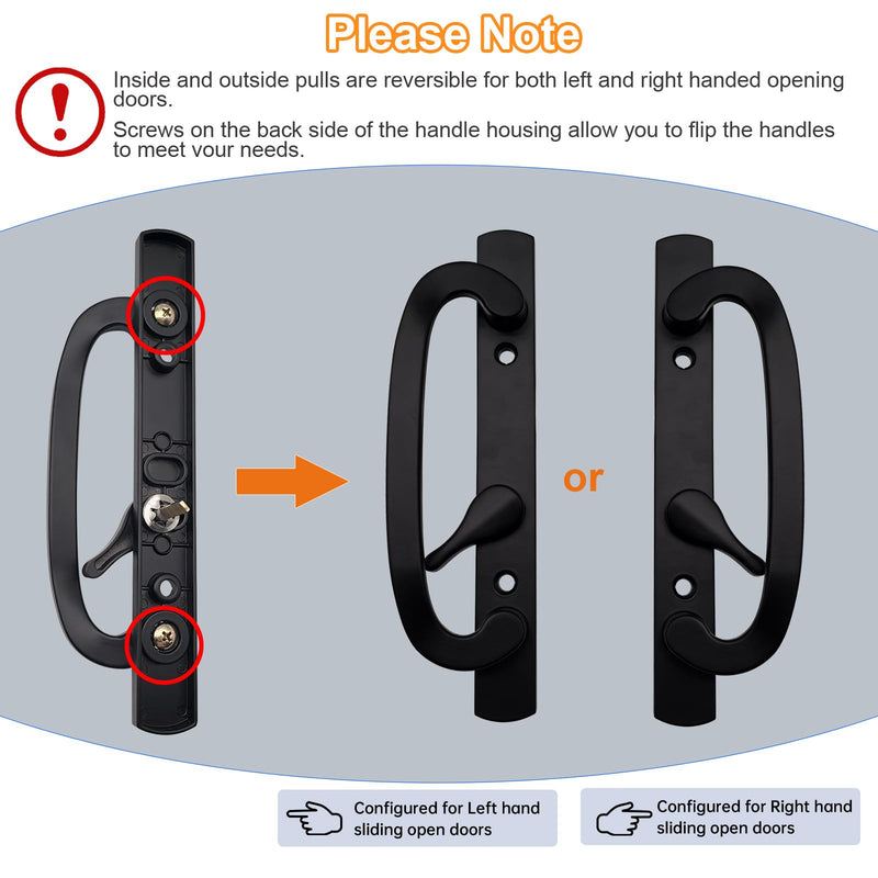 Offset Sliding Patio Door Handle Set, 3-15/16" Screw Hole Spacing, Reversible Non-Handed Sliding Glass Door Handle Replacement, Fits 1-3/8" to 2" Thick Doors, White (Black) Black
