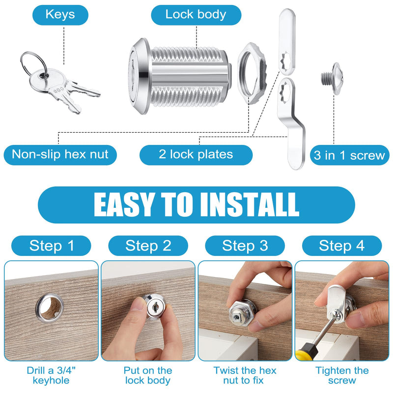 Kenning 24 Sets Cabinet Locks with Keys for Secure Drawer Mailbox RV Storage Box Replacement Lock, Zinc Alloy(1-1/8'' Cylinder Length, 0.9'' Max Panel Thickness) 1-1/8'' Cylinder Length, 0.9'' Max Panel Thickness