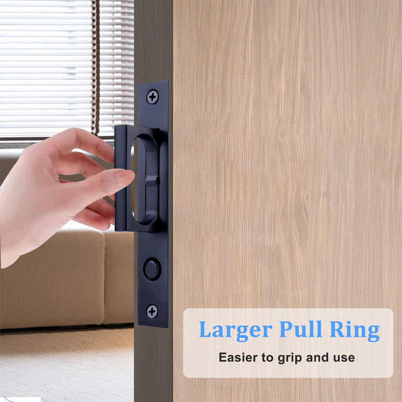 Dontay Pocket Door Edge Pull with Pop-Out Ring(4.69 inch),Hidden Flush Handle & Recessed Finger Pulls, 2-Finger Grip Design for Sliding Doors, Closet, Barn Doors Hardware (2, Satin Black)