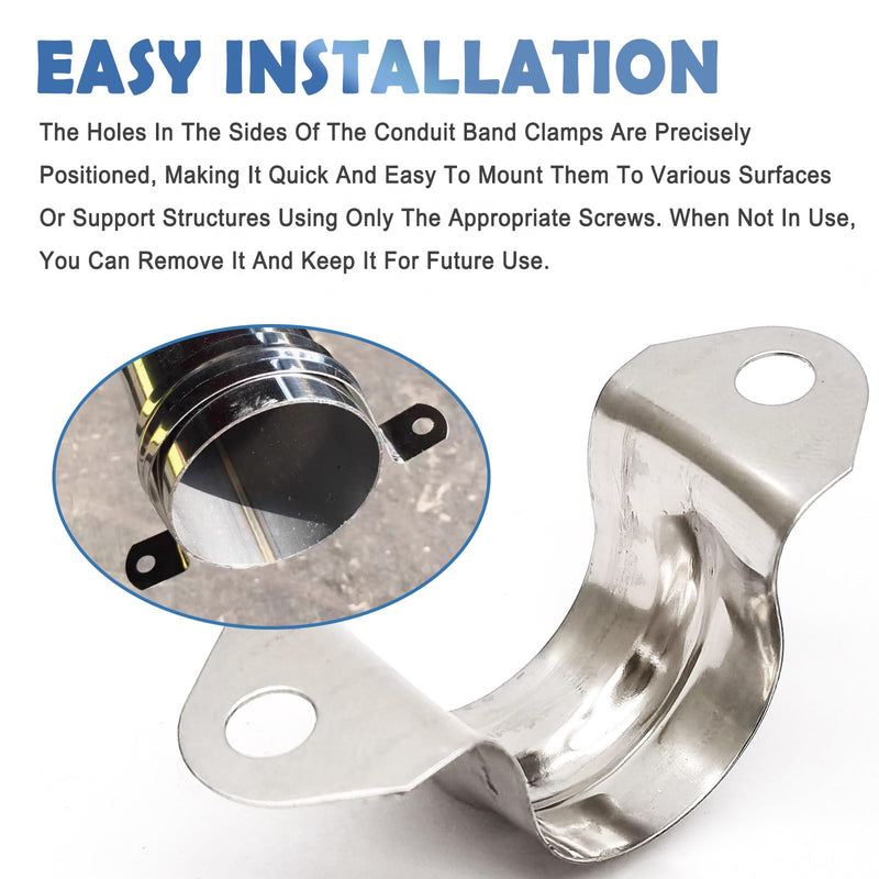1/2inch Rigid Pipe Strap Clamp, Two Hole Strap,U Bracket Tube Clip, Stainless Steel Heavy Duty Pipe Fasten Holder, 50Pcs (20mm) 1/2inch(20mm)