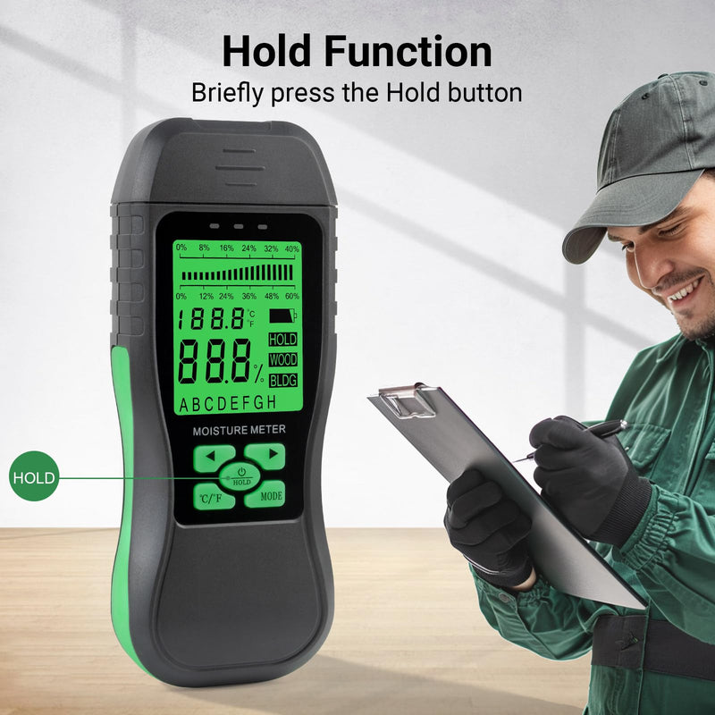 Digital Wood Moisture Meter, Water Leak Detector, Building Materials Humidity Tester, Pin Type Moisture Meter for Wall Masonry Concrete Cardboard Paper Firewood