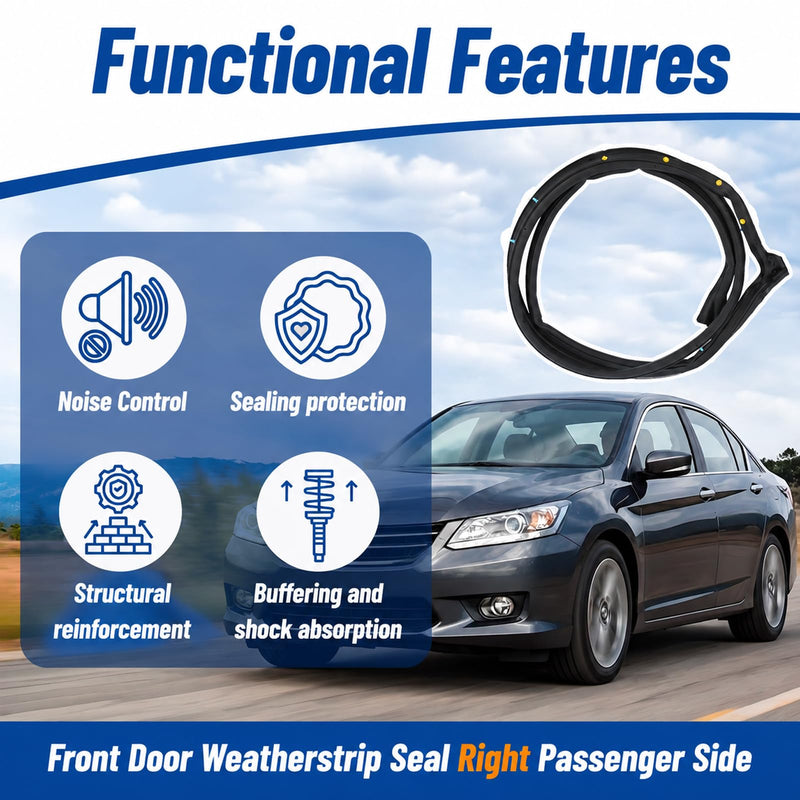 72310-T2A-A01 Front Right Passenger Side Door Weather Stripping Seal Fit for 2013 2014 2015 2016 2017 Honda Accord 2.4L 3.5L Door Weatherstrip Replaces 72310-T2A-A01 72310-T2F-A01