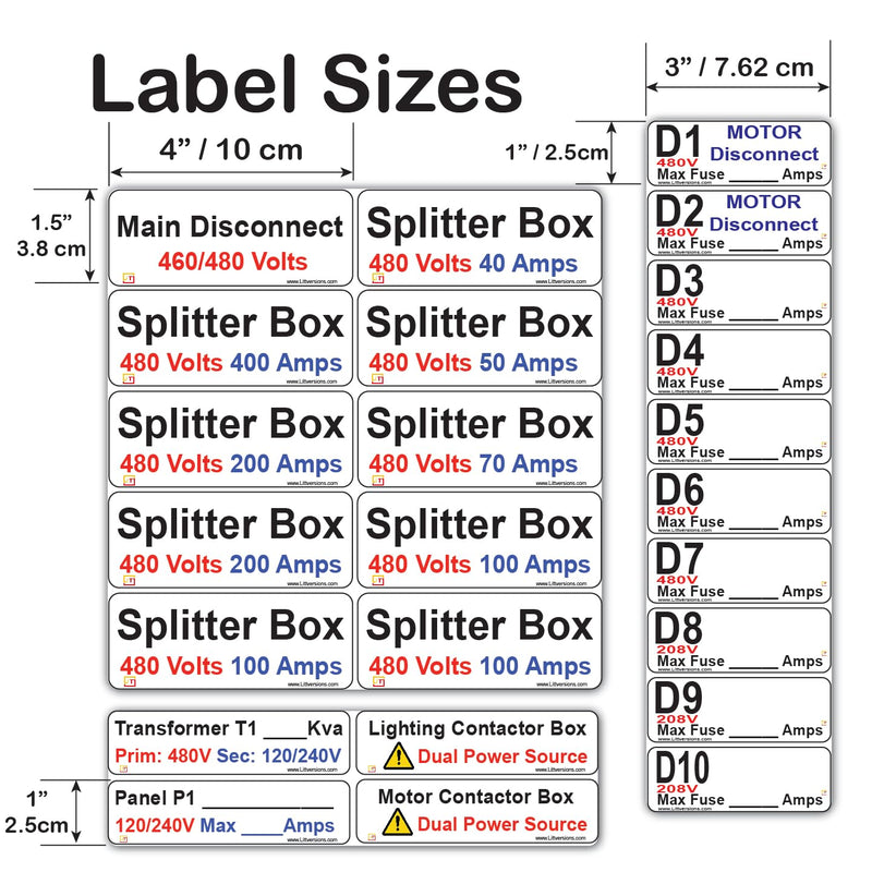30 Pcs 480/460/240/208/120V Electrical Labels Stickers Decals Markers for Main Disconnect Splitter Transformer Panel Circuit Breaker Loadcenter Lighting Motor Contactor Box Vinyl