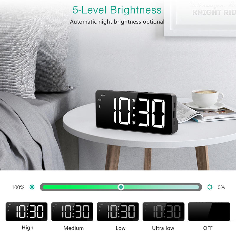 ORIA Digital Alarm Clock, LED Bedroom Clock with Bluetooth Sync Time, Auto Sync Time Alarm Clock, Adjustable Volume Brightness, Snooze, Rechargeable Large Display for Home Living Room