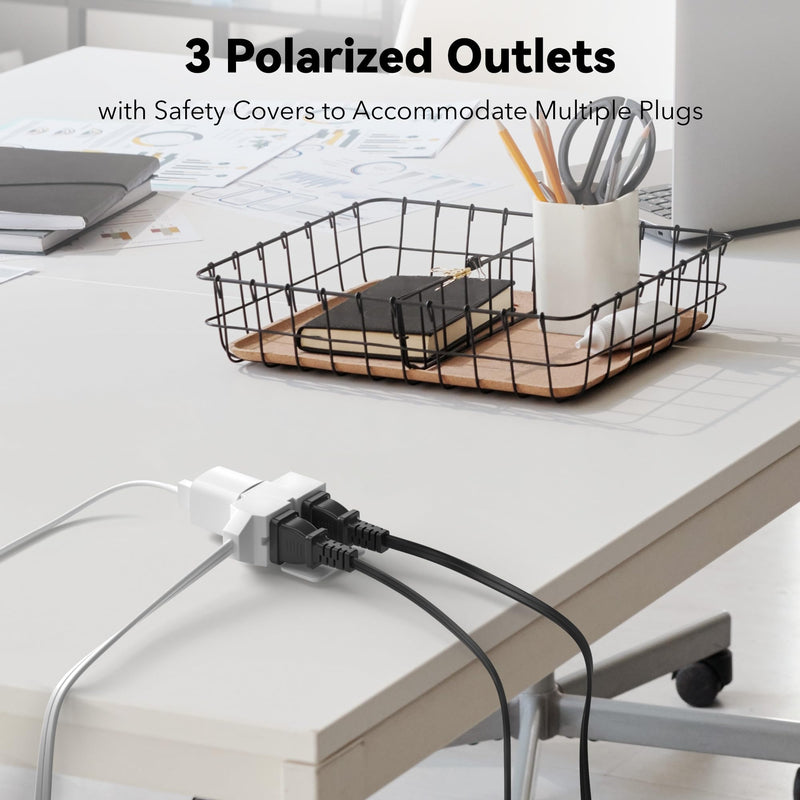 BN-LINK 6 ft 3 Outlet Indoor Extension Cord 16/2 SPT-2, 2 Pack White, 2 Prong Polarized Plug, Household Power Cord for Home, Office, and Holiday Decorations 6Ft - 2Pack
