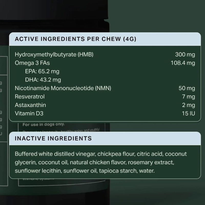 Longevity+ Dog Health Supplement - Dog Vitamins and Supplements for Joint, Muscle, Immune, and Cognitive Health - Vet-Formulated and Made in the USA - for Small Dogs 24 lbs or Less - 30 Day Supply Small Dog | (24lbs or less)