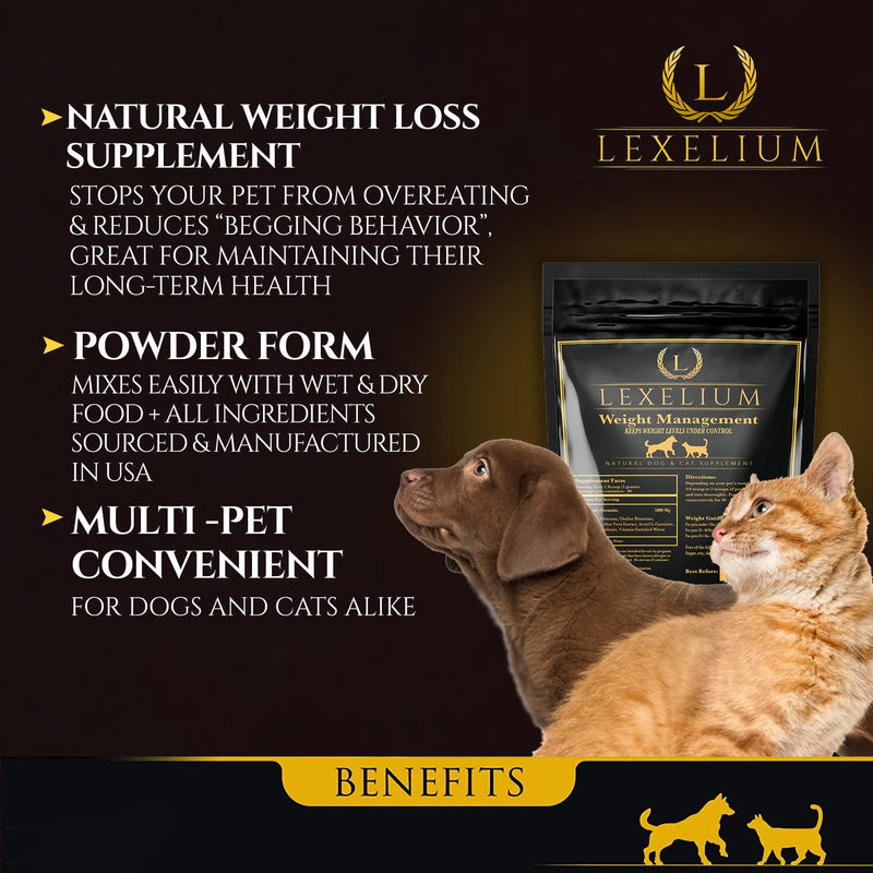 Organic Weight Management Supplement for Cats & Dogs | 100% Natural Pet Supplement Powder | Helps with Weight Loss & Curbing Appetite | Keeps Cats and Dogs from Overeating | 200 Grams