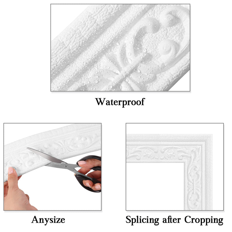 TaoBary 8 Roll 90 x 3 Inch Self Adhesive Flexible Foam Molding Trim Wallpaper Border 3D Sticky Decorative Wall Lines Peel and Stick Trim Wall Trim Baseboard Trim for Hotel Home DIY Decoration