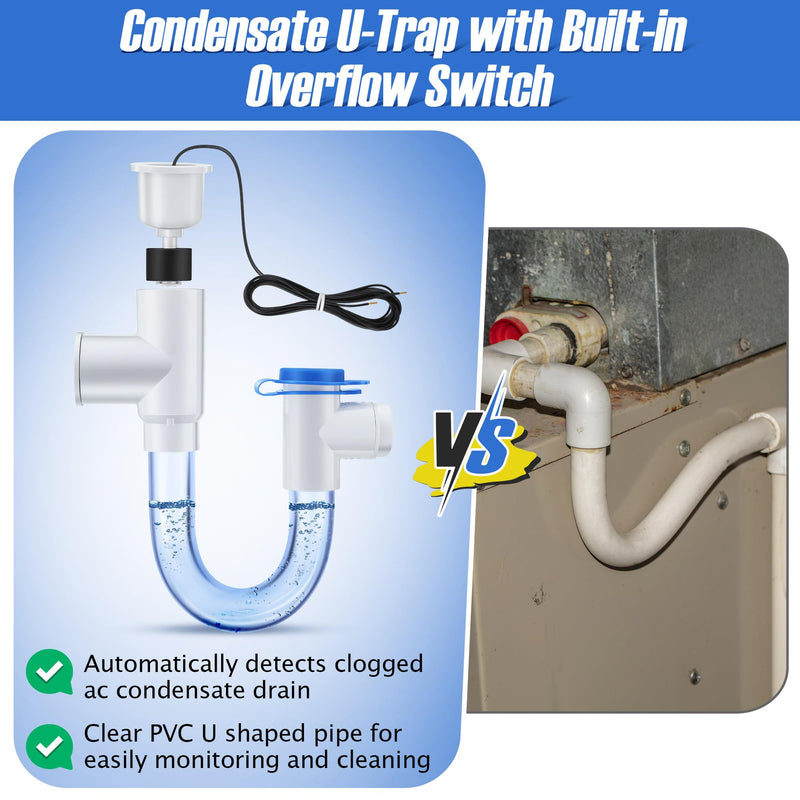 Feekoon 1 Pack 3/4" Condensate Trap with Built in Overflow Switch, White