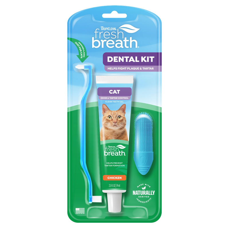 TropiClean Fresh Breath Cat Toothbrush and Toothpaste Kit, Cat Teeth Cleaning & Breath Freshener Solution, Complete Dental Care Dental Kit